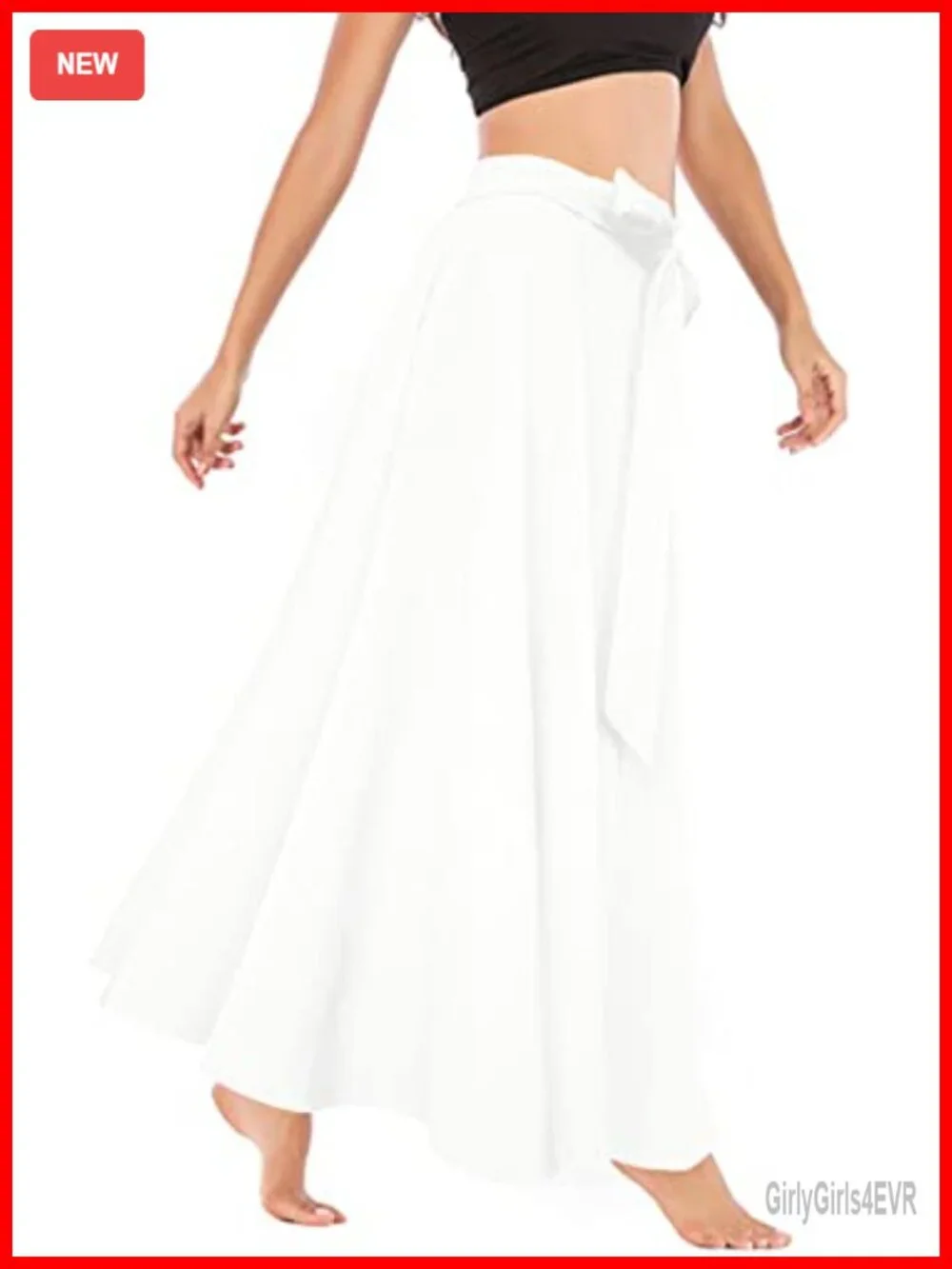 Women's High Waist A-Line Flowy Maxi Skirt Tie Front with Pockets